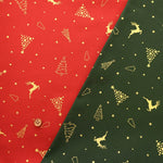 Cotton Shirting Lame (Glitter) Printed Fabric - Christmas Trees and Reindeer - nomura tailor