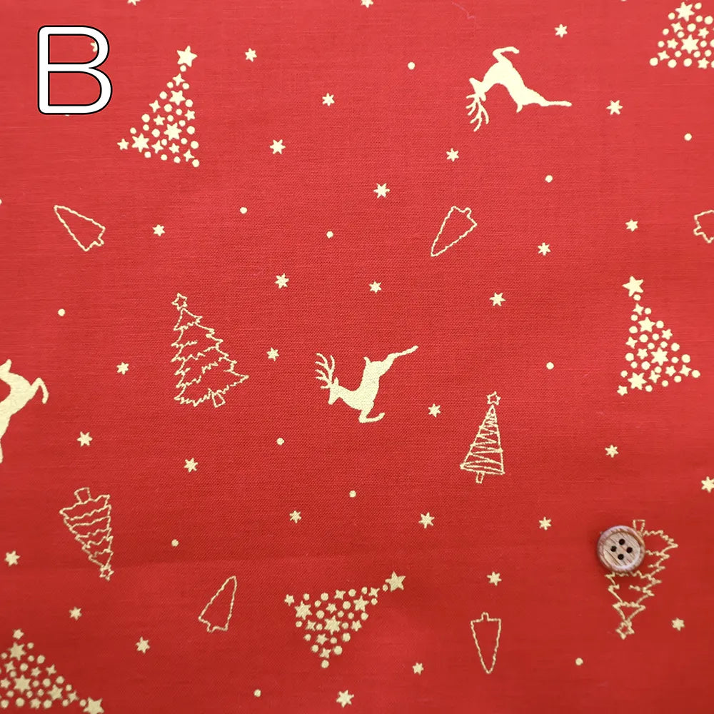 Cotton Shirting Lame (Glitter) Printed Fabric - Christmas Trees and Reindeer - nomura tailor