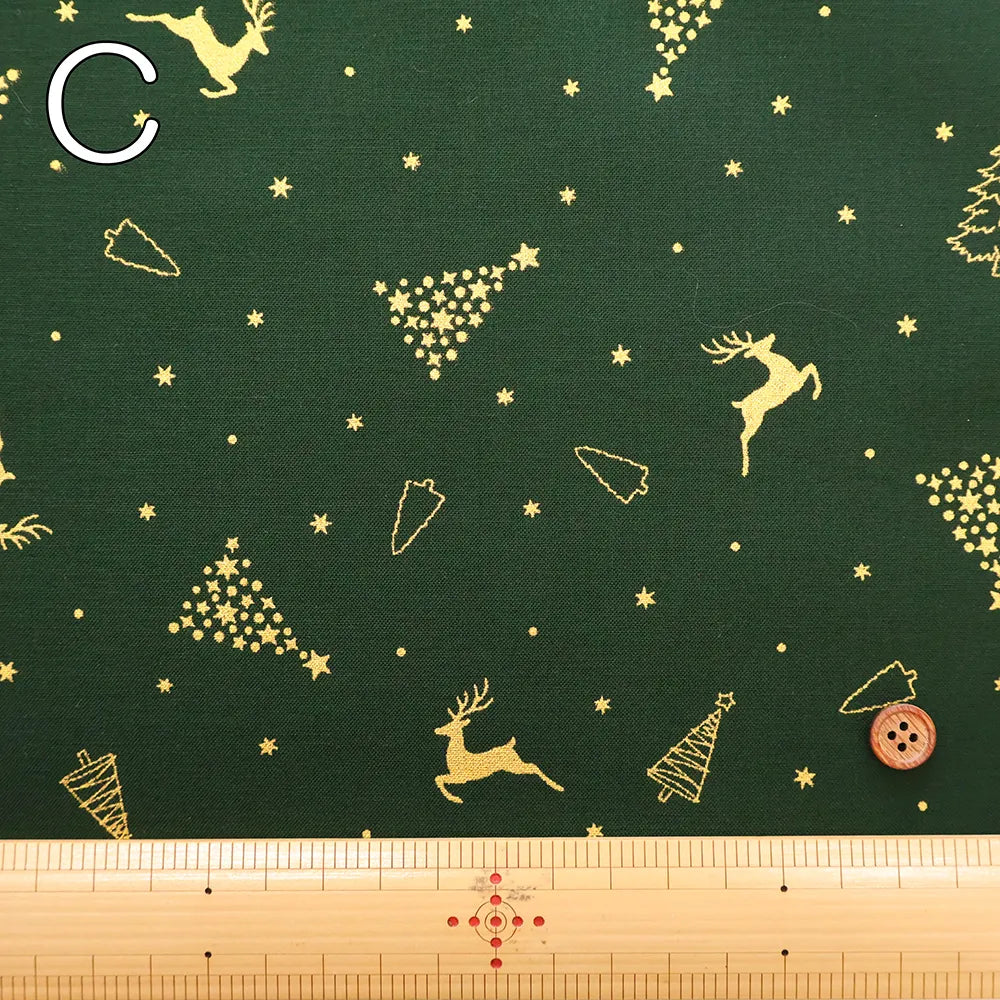 Cotton Shirting Lame (Glitter) Printed Fabric - Christmas Trees and Reindeer - nomura tailor