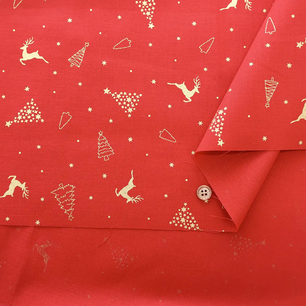 Cotton Shirting Lame (Glitter) Printed Fabric - Christmas Trees and Reindeer - nomura tailor