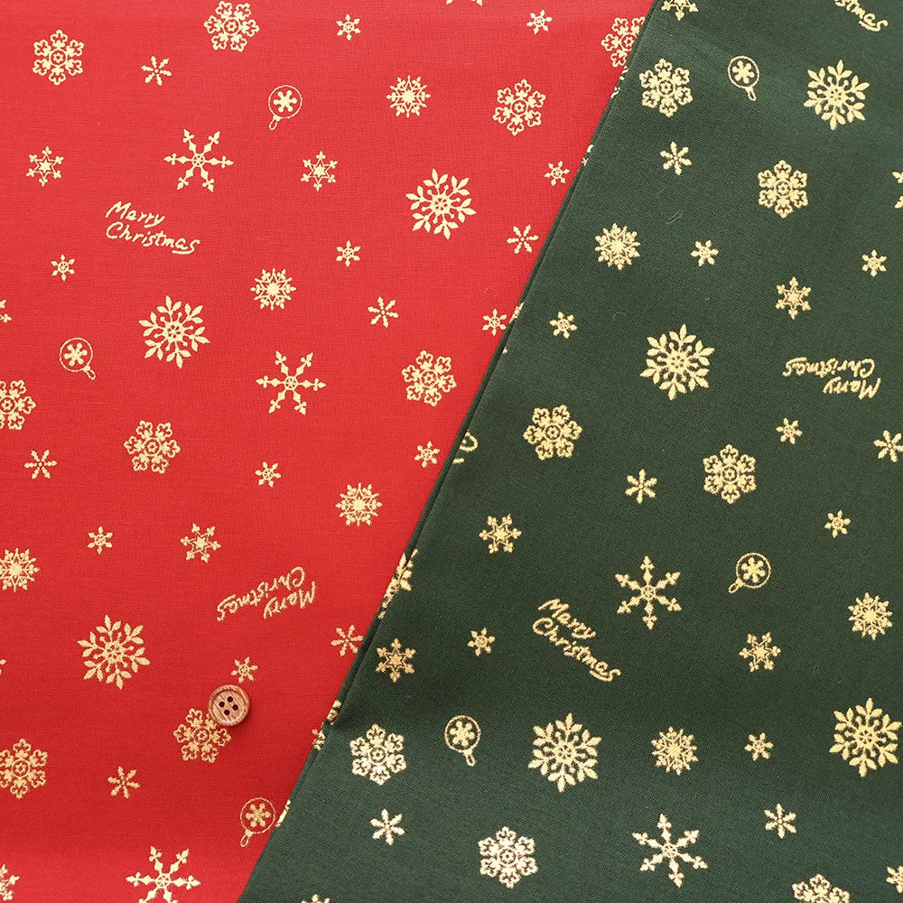 Cotton Shirting Lame (Glitter) Printed Fabric - Christmas Snowflakes - nomura tailor