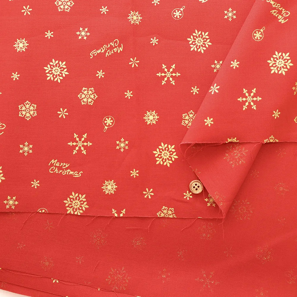 Cotton Shirting Lame (Glitter) Printed Fabric - Christmas Snowflakes - nomura tailor