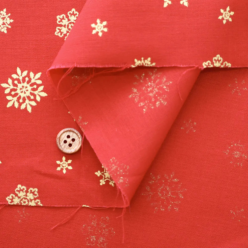 Cotton Shirting Lame (Glitter) Printed Fabric - Christmas Snowflakes - nomura tailor