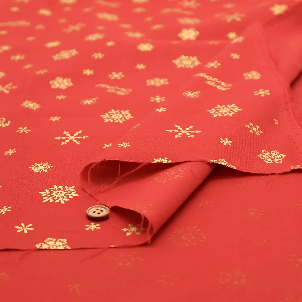 Cotton Shirting Lame (Glitter) Printed Fabric - Christmas Snowflakes - nomura tailor