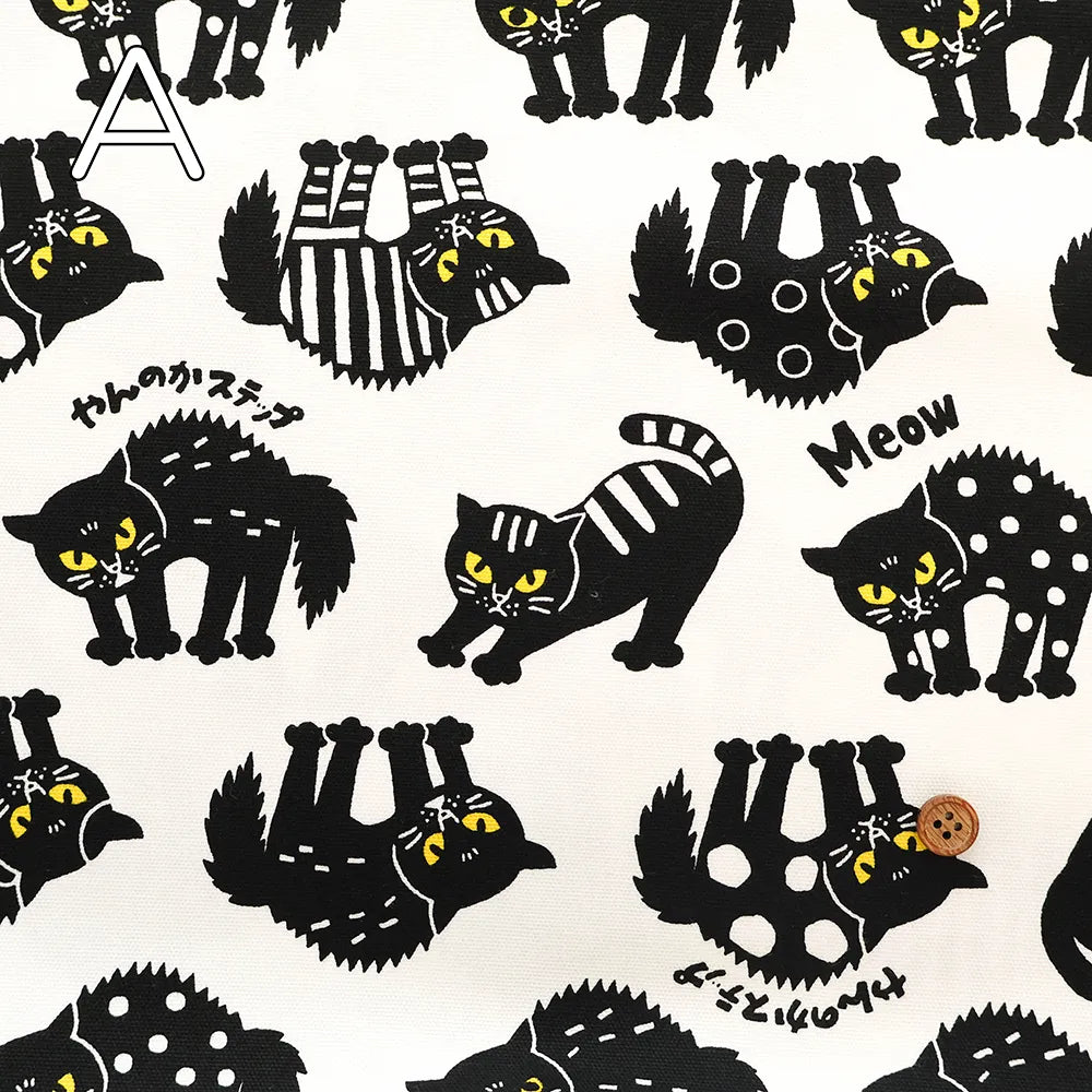 Cotton Oxford Printed Fabric やんのかキャッツ - nomura tailor