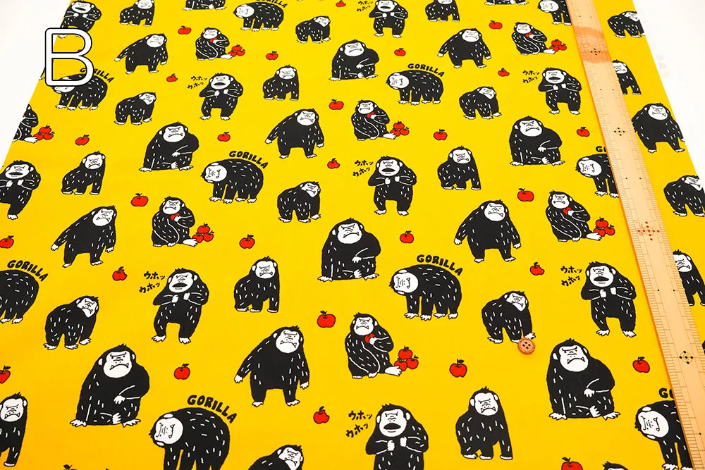 Cotton Oxford Printed Fabric おとぼけゴリラ - nomura tailor