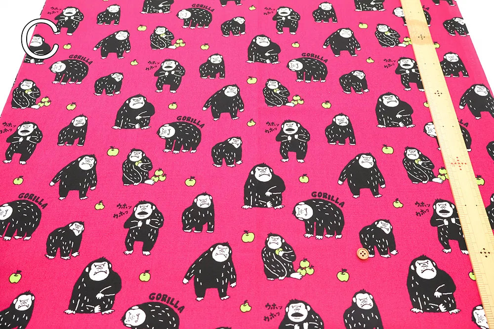 Cotton Oxford Printed Fabric おとぼけゴリラ - nomura tailor