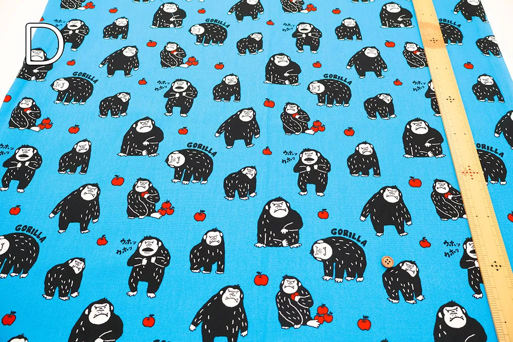 Cotton Oxford Printed Fabric おとぼけゴリラ - nomura tailor