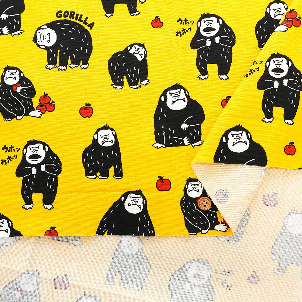 Cotton Oxford Printed Fabric おとぼけゴリラ - nomura tailor