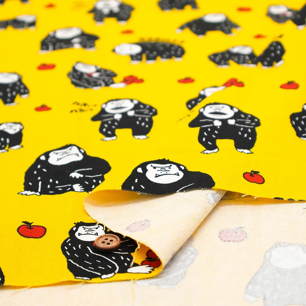 Cotton Oxford Printed Fabric おとぼけゴリラ - nomura tailor