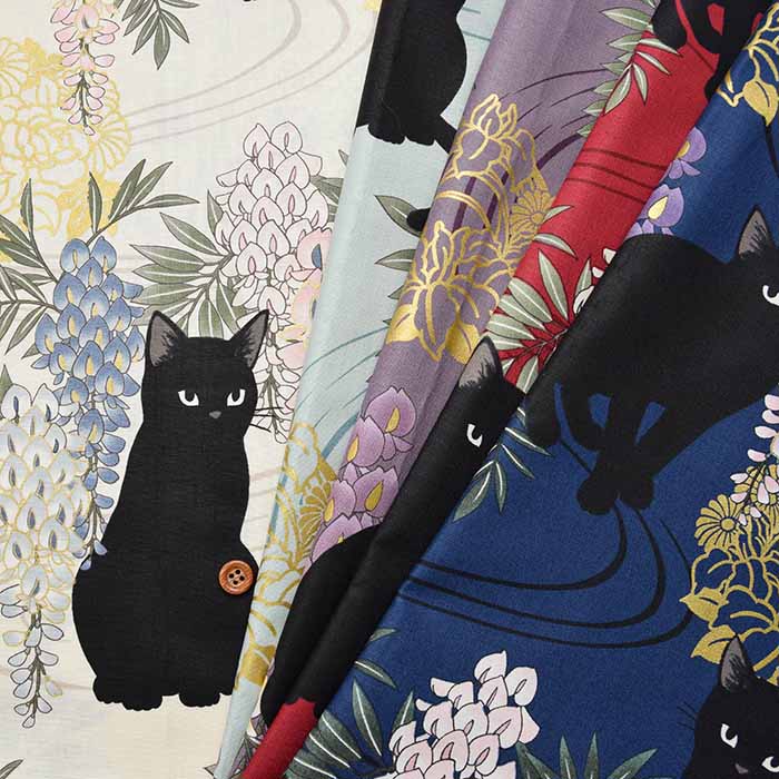 Cotton Sheeting Print Fabric Hyakka Ryoran Fujito Cat - nomura tailor