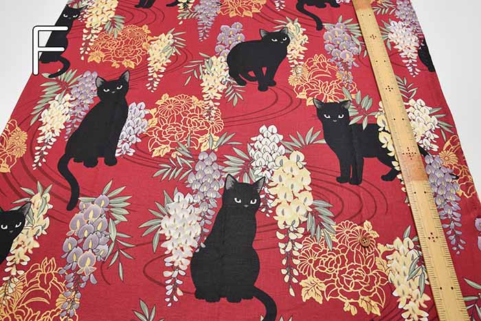 Cotton Sheeting Print Fabric Hyakka Ryoran Fujito Cat - nomura tailor