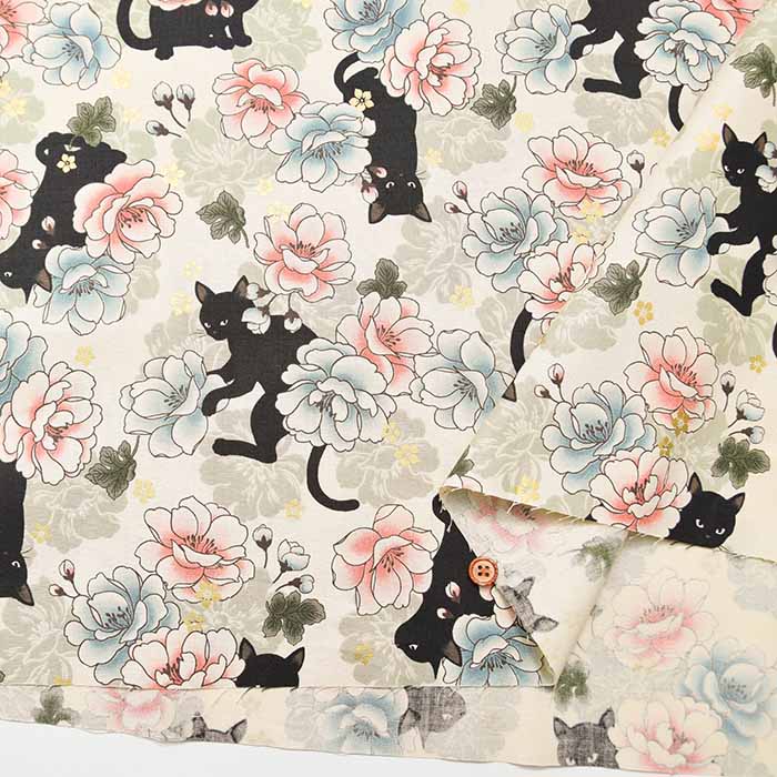 Cotton Seated Printed Fabric Quilted Gait Black Cat - nomura tailor