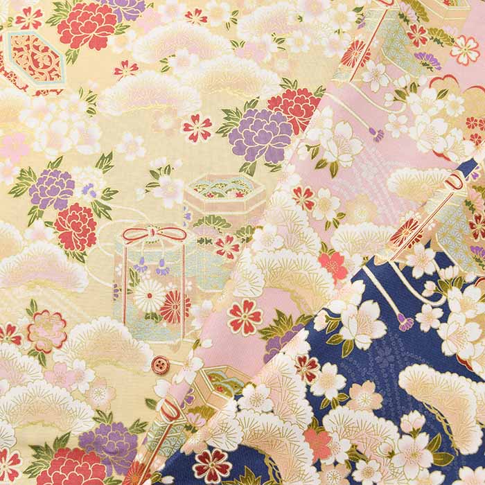 Cotton Seating Printed Fabric Quilted Gait Cherry Blossoms and Japanese Containers - nomura tailor