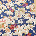 Cotton Seating Printed Fabric Quilted Gait Cherry Blossoms and Japanese Containers - nomura tailor