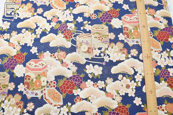 Cotton Seating Printed Fabric Quilted Gait Cherry Blossoms and Japanese Containers - nomura tailor