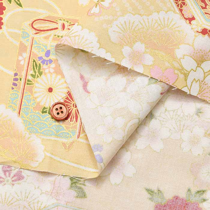 Cotton Seating Printed Fabric Quilted Gait Cherry Blossoms and Japanese Containers - nomura tailor