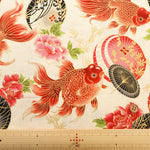 Cotton Sheeting printed Fabric - Blooming Orchids 金魚と番傘 - nomura tailor