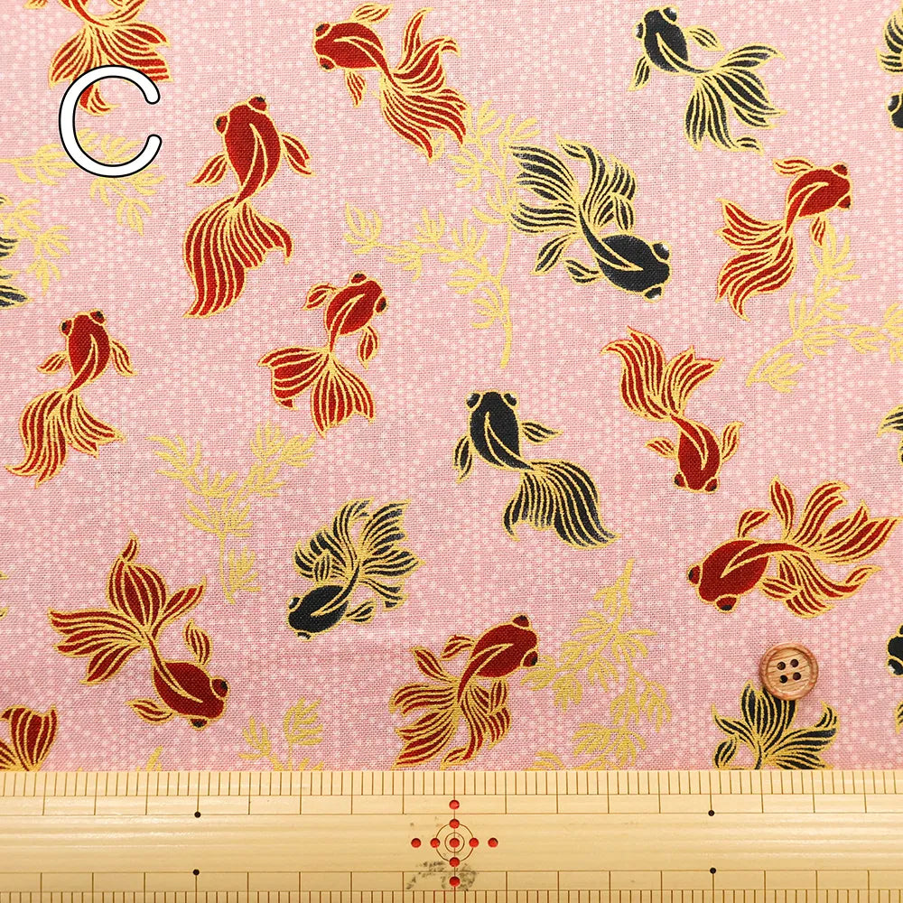 Cotton Sheeting printed Fabric - Blooming Orchids - Goldfish - nomura tailor