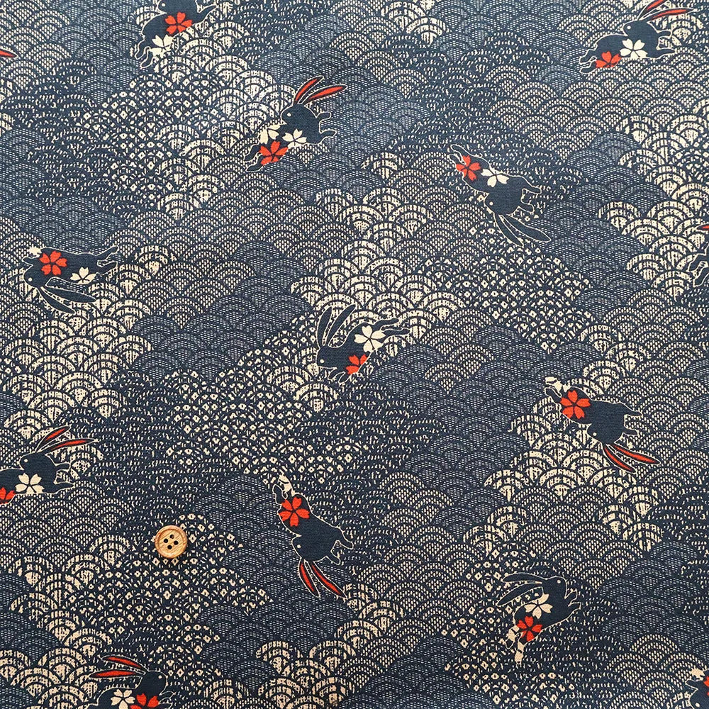 Cotton Sheeting printed Fabric - Japanese-style Seigaiha Rabbits - nomura tailor