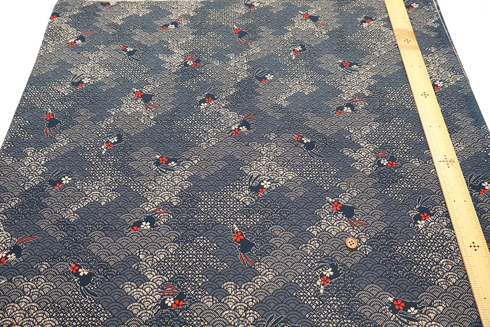 Cotton Sheeting printed Fabric - Japanese-style Seigaiha Rabbits - nomura tailor