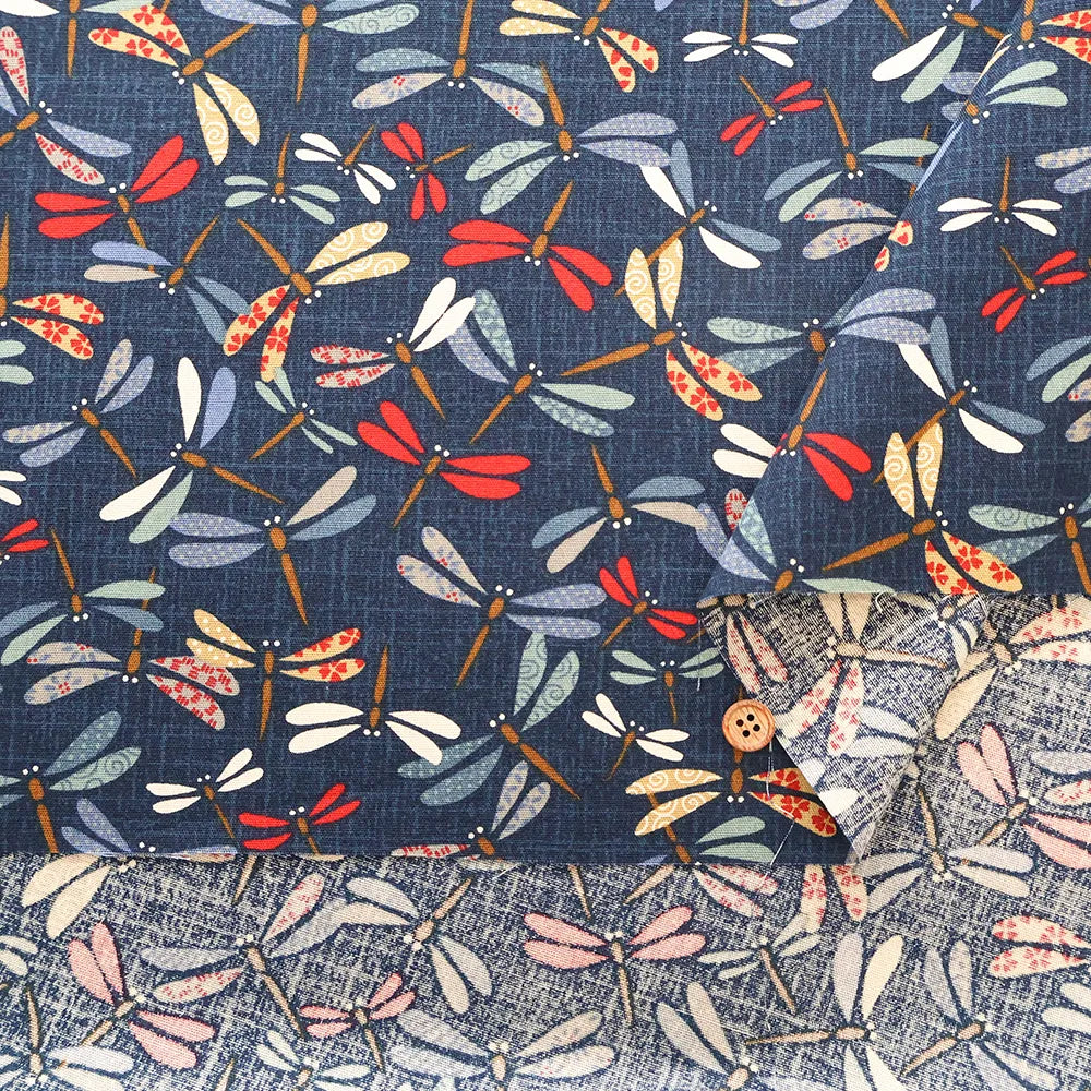 Cotton Sheeting printed Fabric - Japanese-style Dragonflies - nomura tailor