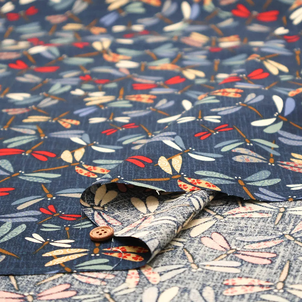 Cotton Sheeting printed Fabric - Japanese-style Dragonflies - nomura tailor