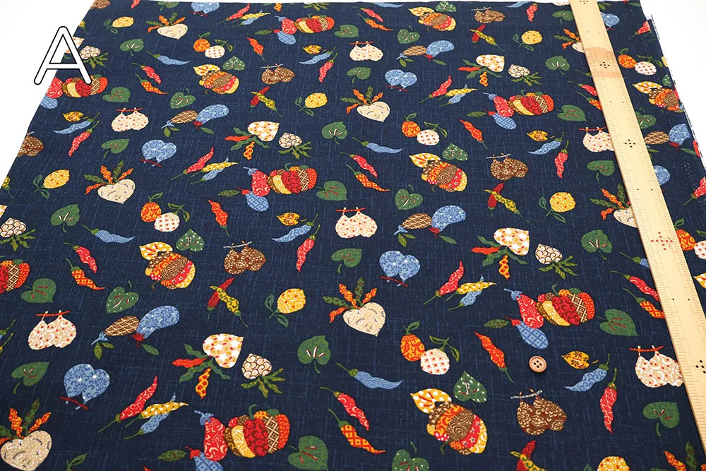 Cotton Sheeting printed Fabric - Japanese-style Vegetables - nomura tailor