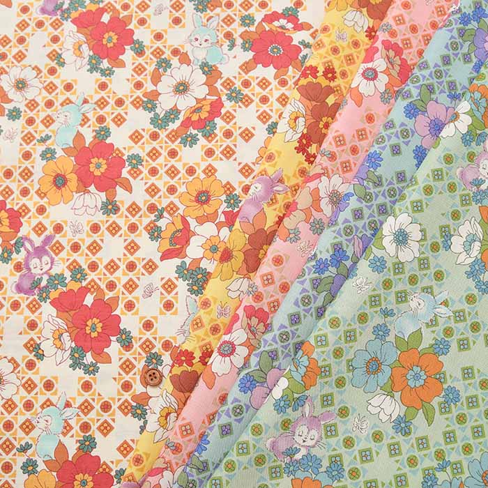 Cotton sheeting printed fabric un/no Retro Rabbit - nomura tailor