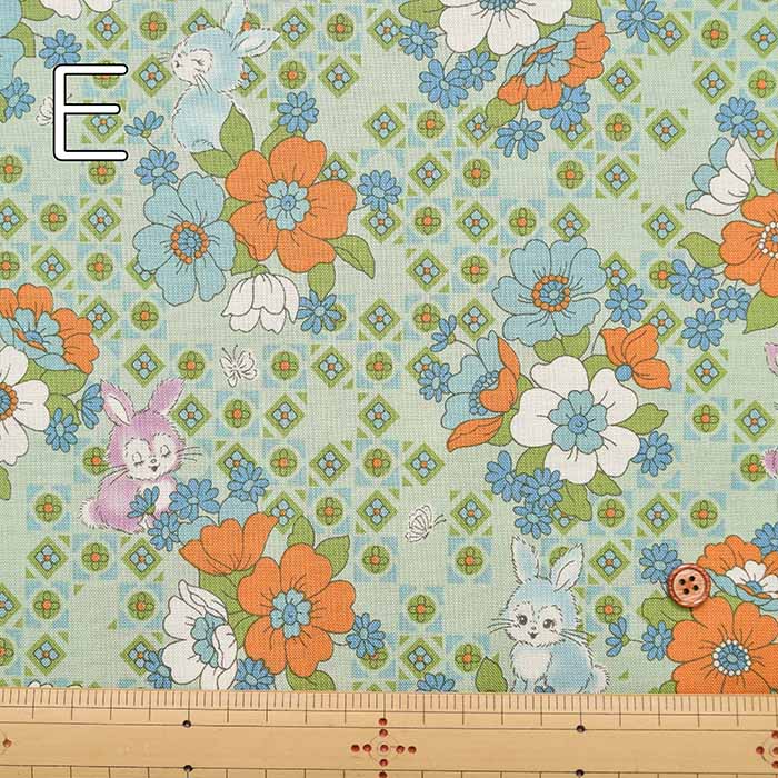 Cotton sheeting printed fabric un/no Retro Rabbit - nomura tailor