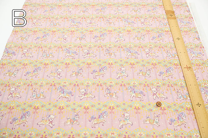 Cotton Sheeting Lame (Glitter) Printed Fabric - un/no Merry-go-round - nomura tailor