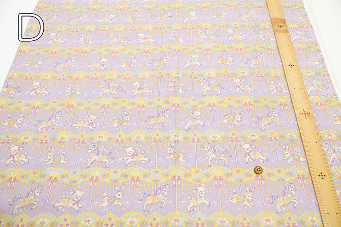 Cotton Sheeting Lame (Glitter) Printed Fabric - un/no Merry-go-round - nomura tailor