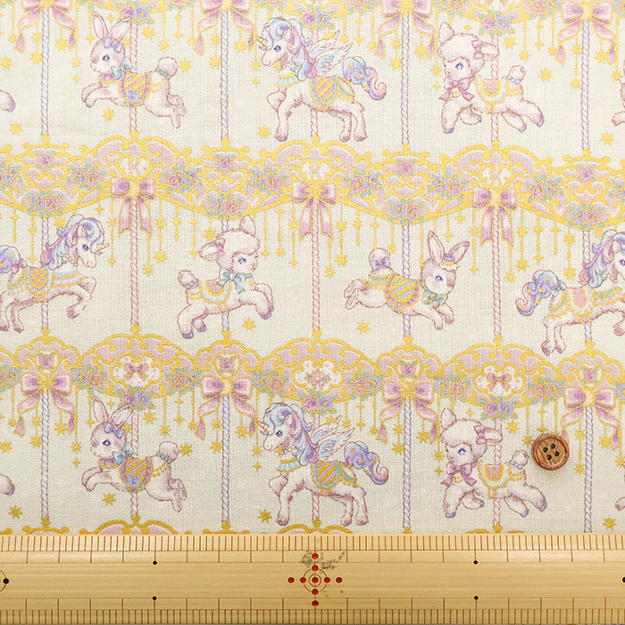 Cotton Sheeting Lame (Glitter) Printed Fabric - un/no Merry-go-round - nomura tailor