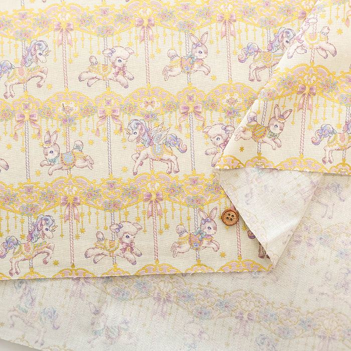 Cotton Sheeting Lame (Glitter) Printed Fabric - un/no Merry-go-round - nomura tailor