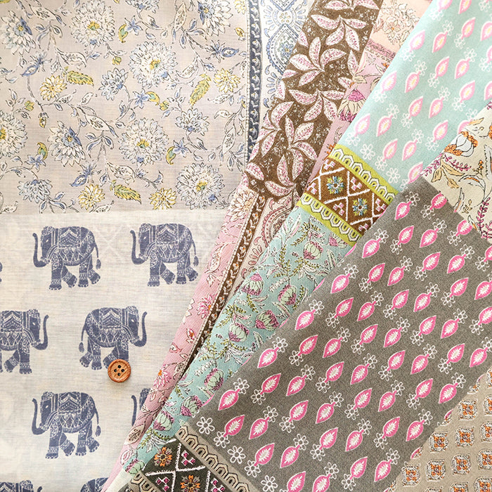 Cire Finish Cotton Compass Printed Fabric - Ethnic Patchwork - nomura tailor