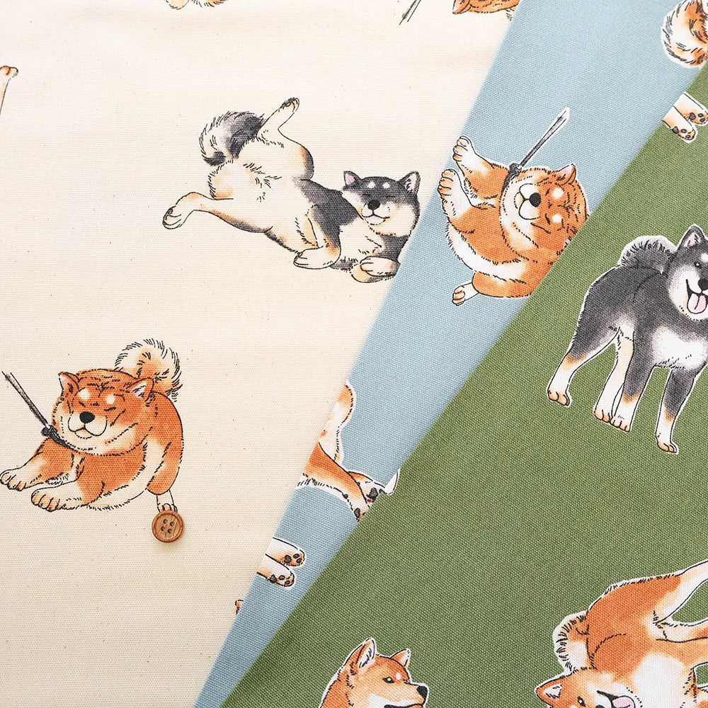 Cotton Oxford Printed Fabric - Shiba Inu - nomura tailor