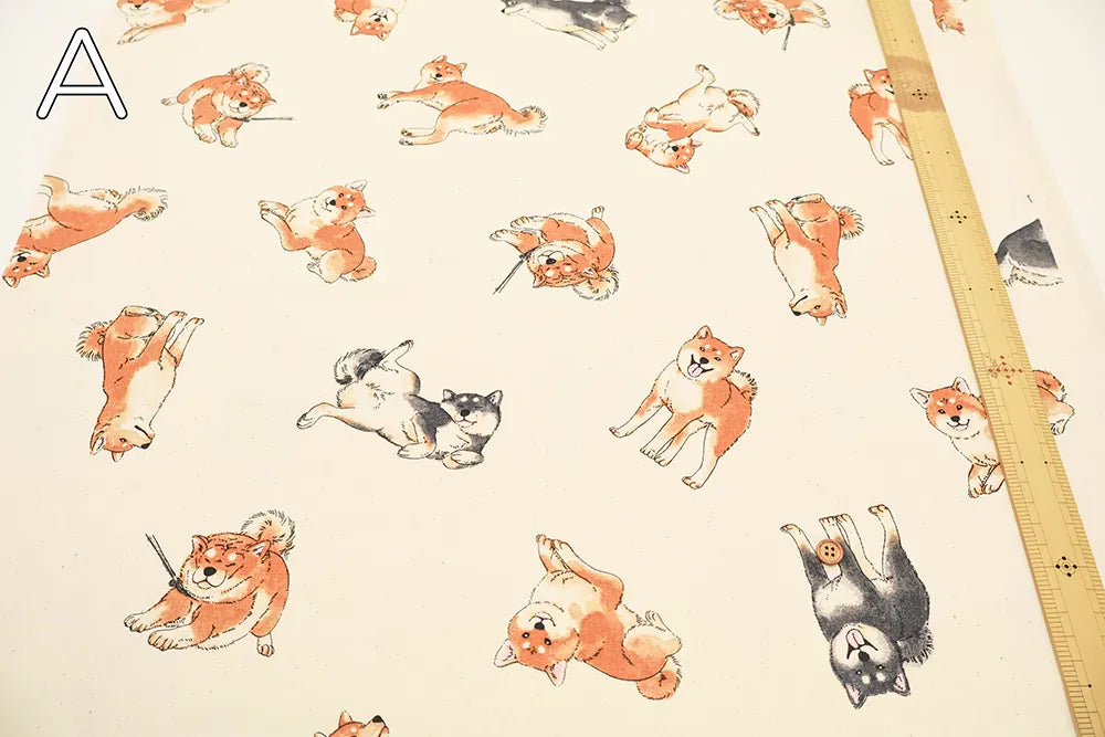 Cotton Oxford Printed Fabric - Shiba Inu - nomura tailor