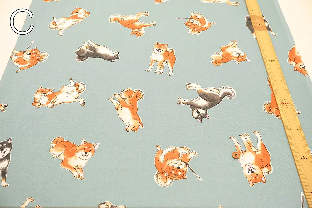 Cotton Oxford Printed Fabric - Shiba Inu - nomura tailor