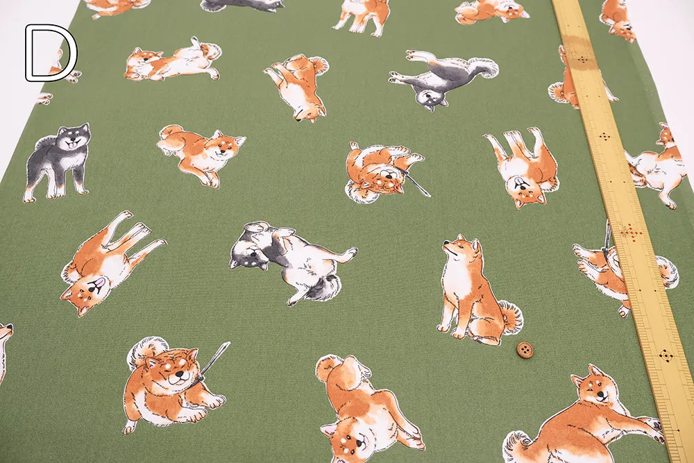 Cotton Oxford Printed Fabric - Shiba Inu - nomura tailor