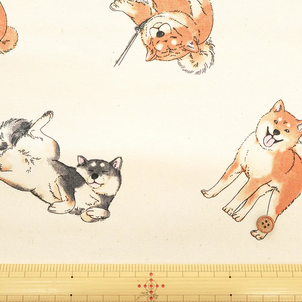 Cotton Oxford Printed Fabric - Shiba Inu - nomura tailor