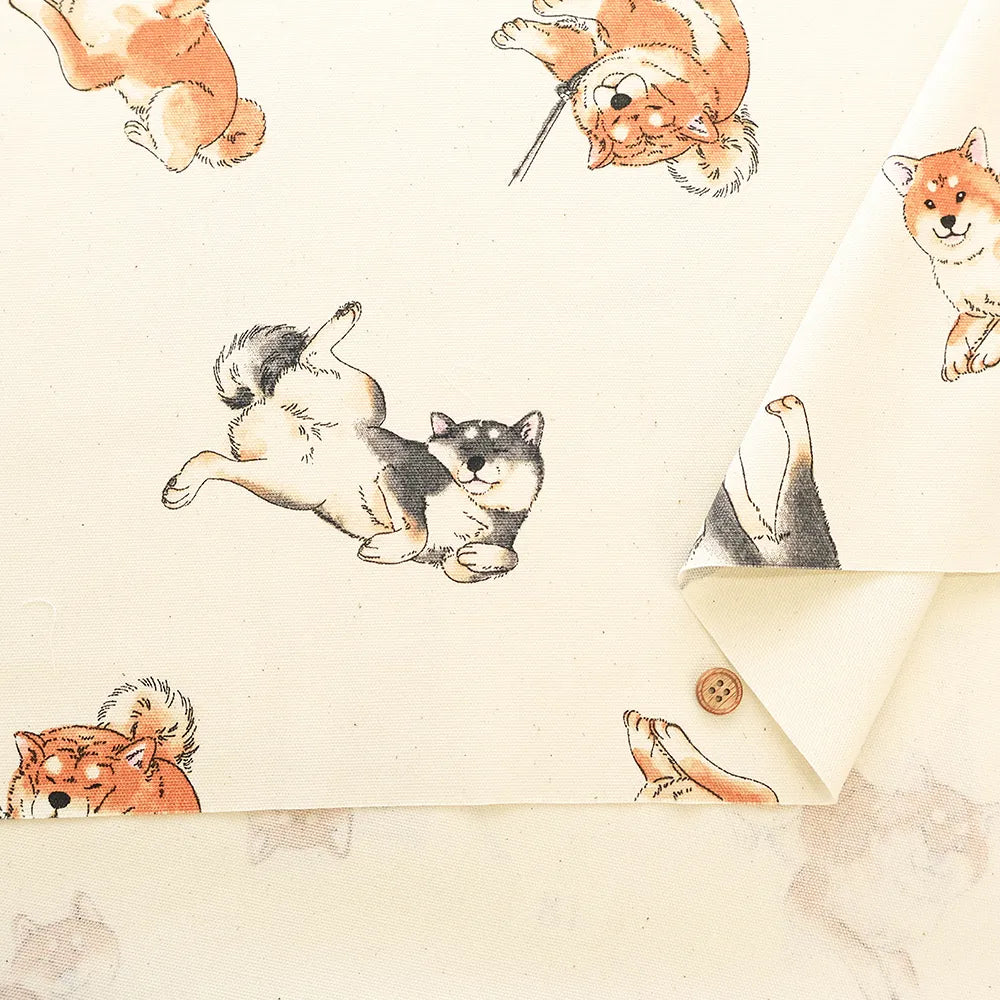Cotton Oxford Printed Fabric - Shiba Inu - nomura tailor