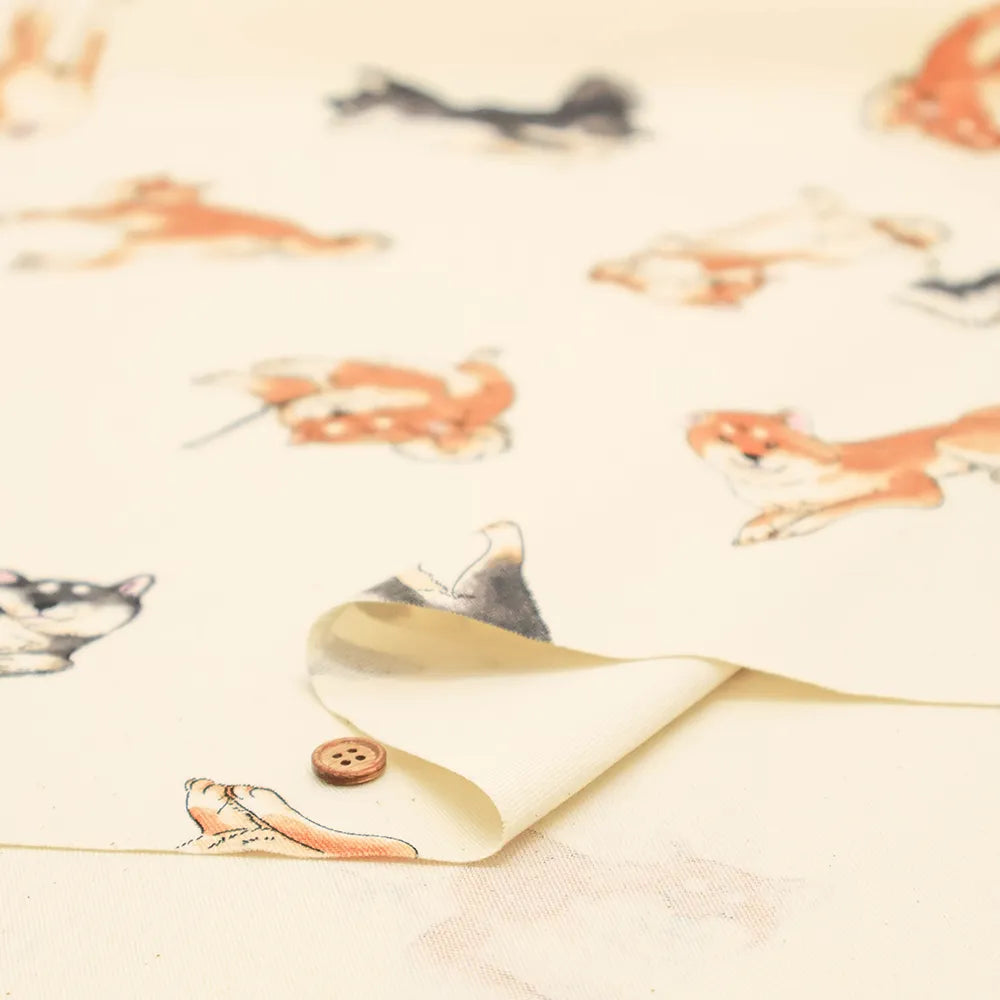 Cotton Oxford Printed Fabric - Shiba Inu - nomura tailor