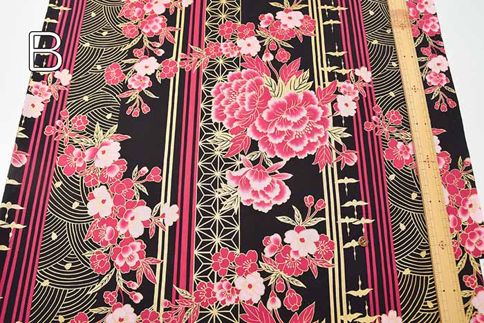 Cotton chitin grame print fabric Flowers and stripes - nomura tailor