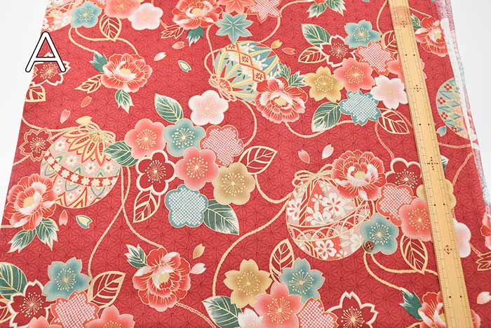 Cotton chinese Grame Printed Fabric Maple Leaves and Balls - nomura tailor