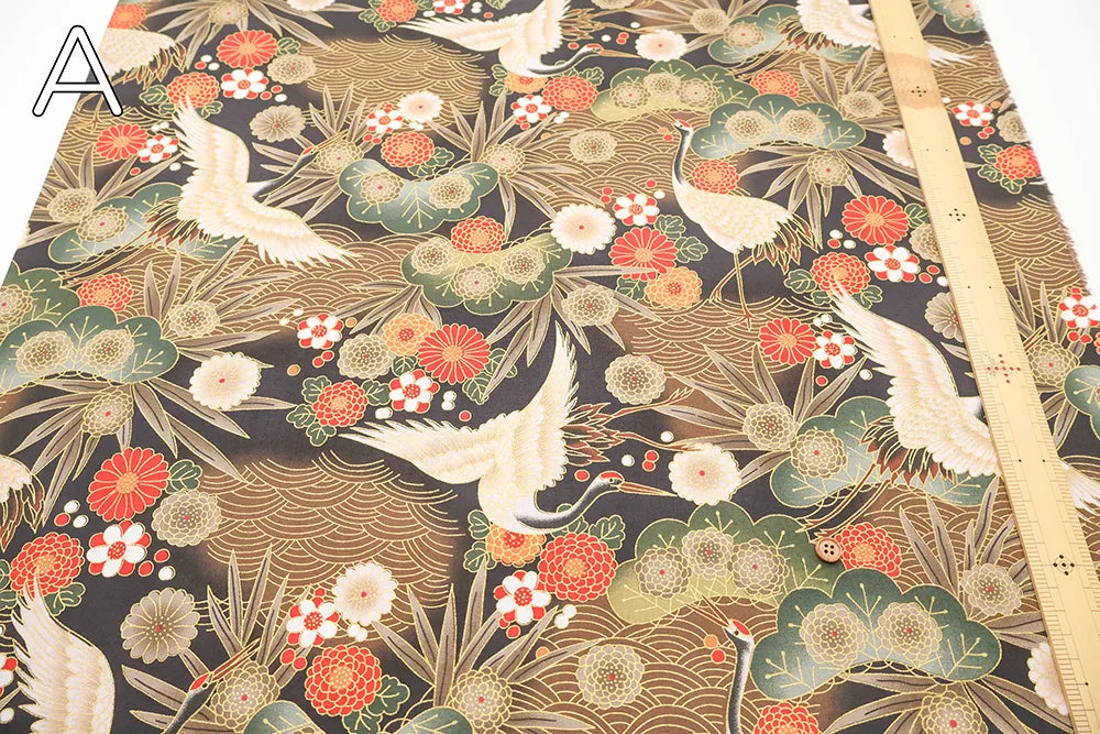 Cotton Sharting Lame (Glitter) Printed Fabric - Crane - nomura tailor