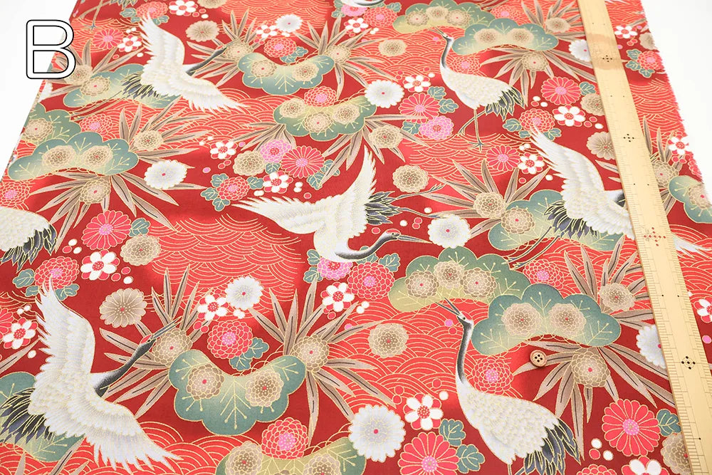 Cotton Sharting Lame (Glitter) Printed Fabric - Crane - nomura tailor