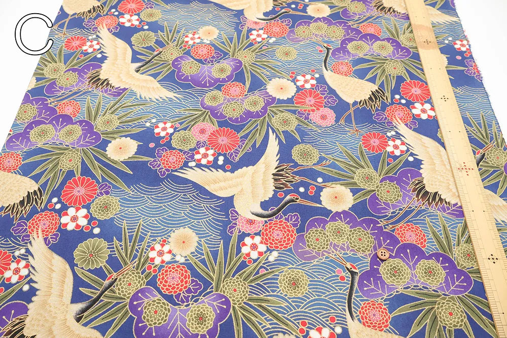 Cotton Sharting Lame (Glitter) Printed Fabric - Crane - nomura tailor