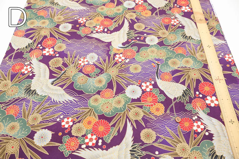 Cotton Sharting Lame (Glitter) Printed Fabric - Crane - nomura tailor
