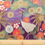 Cotton Sharting Lame (Glitter) Printed Fabric - Crane - nomura tailor