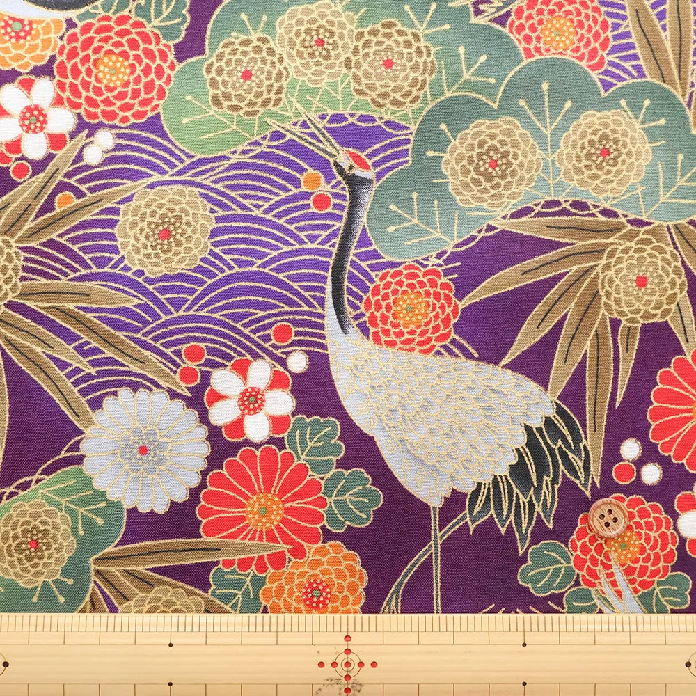Cotton Sharting Lame (Glitter) Printed Fabric - Crane - nomura tailor